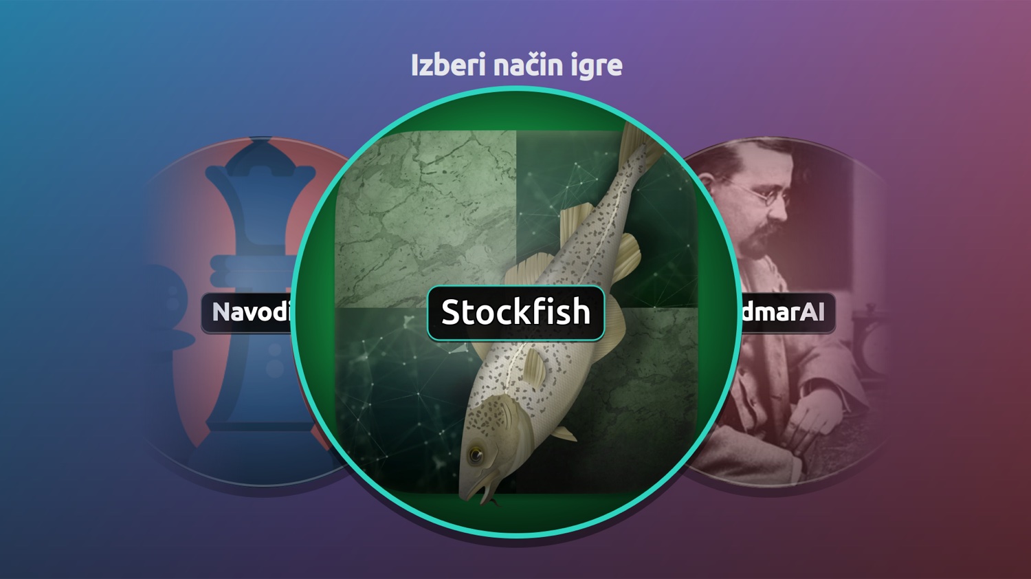 Glavni meni z izbiro načina igre
